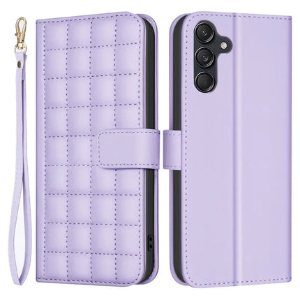 BINFEN COLOR BF34 for Samsung Galaxy A56 5G Leather Case Wallet Square Grid Phone Cover - Light Purple
