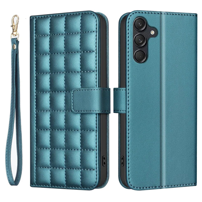 BINFEN COLOR BF34 for Samsung Galaxy A56 5G Leather Case Wallet Square Grid Phone Cover - Green