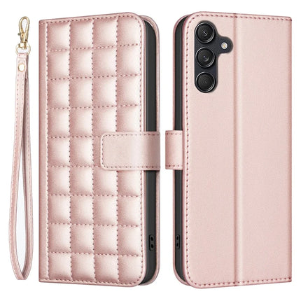 BINFEN COLOR BF34 for Samsung Galaxy A56 5G Leather Case Wallet Square Grid Phone Cover - Rose Gold