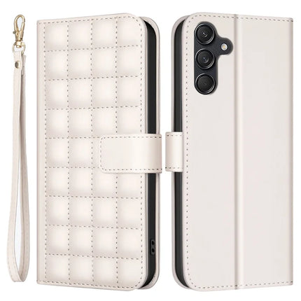 BINFEN COLOR BF34 for Samsung Galaxy A56 5G Leather Case Wallet Square Grid Phone Cover - Beige