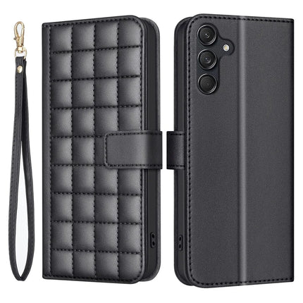BINFEN COLOR BF34 for Samsung Galaxy A56 5G Leather Case Wallet Square Grid Phone Cover - Black