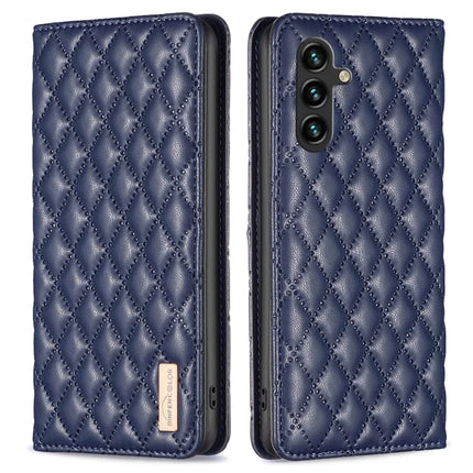 BINFEN COLOR BF Style-16 For Samsung Galaxy A56 5G Case Card Slots Rhombus Leather Cover - Blue