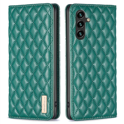 BINFEN COLOR BF Style-16 For Samsung Galaxy A56 5G Case Card Slots Rhombus Leather Cover - Green