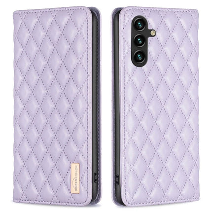 BINFEN COLOR BF Style-16 For Samsung Galaxy A56 5G Case Card Slots Rhombus Leather Cover - Purple