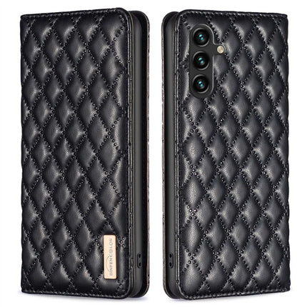 BINFEN COLOR BF Style-16 For Samsung Galaxy A56 5G Case Card Slots Rhombus Leather Cover - Black