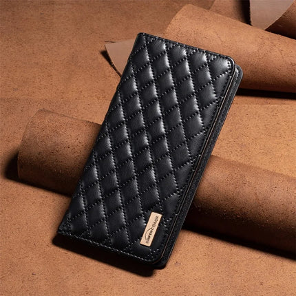 BINFEN COLOR BF Style-16 For Samsung Galaxy A56 5G Case Card Slots Rhombus Leather Cover