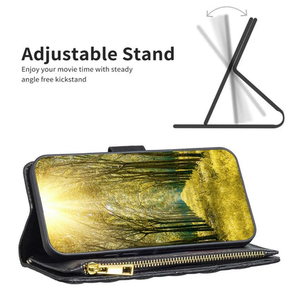 BINFEN COLOR BF Style-15 For Samsung Galaxy A56 5G Leather Case Zipper Pocket Rhombus Phone Cover