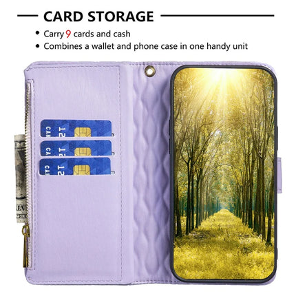BINFEN COLOR BF Style-15 For Samsung Galaxy A56 5G Leather Case Zipper Pocket Rhombus Phone Cover