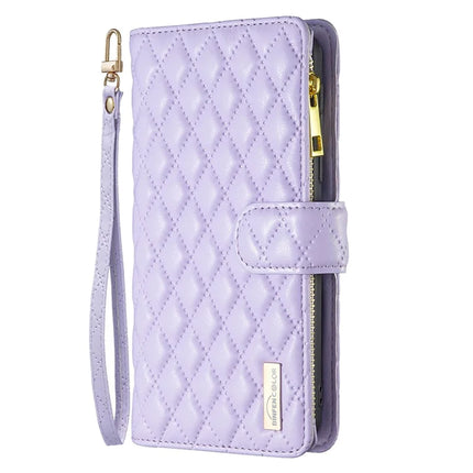 BINFEN COLOR BF Style-15 For Samsung Galaxy A56 5G Leather Case Zipper Pocket Rhombus Phone Cover