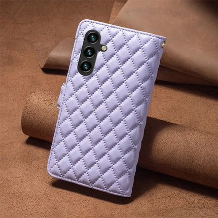 BINFEN COLOR BF Style-15 For Samsung Galaxy A56 5G Leather Case Zipper Pocket Rhombus Phone Cover