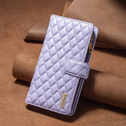 BINFEN COLOR BF Style-15 For Samsung Galaxy A56 5G Leather Case Zipper Pocket Rhombus Phone Cover