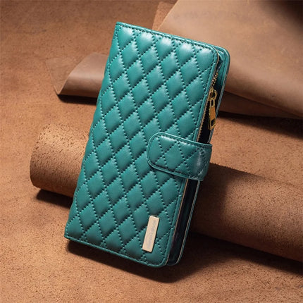 BINFEN COLOR BF Style-15 For Samsung Galaxy A56 5G Leather Case Zipper Pocket Rhombus Phone Cover