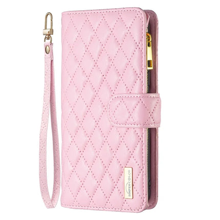 BINFEN COLOR BF Style-15 For Samsung Galaxy A56 5G Leather Case Zipper Pocket Rhombus Phone Cover