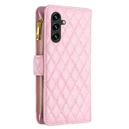 BINFEN COLOR BF Style-15 For Samsung Galaxy A56 5G Leather Case Zipper Pocket Rhombus Phone Cover