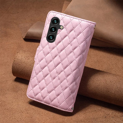 BINFEN COLOR BF Style-15 For Samsung Galaxy A56 5G Leather Case Zipper Pocket Rhombus Phone Cover