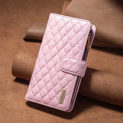 BINFEN COLOR BF Style-15 For Samsung Galaxy A56 5G Leather Case Zipper Pocket Rhombus Phone Cover