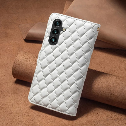 BINFEN COLOR BF Style-15 For Samsung Galaxy A56 5G Leather Case Zipper Pocket Rhombus Phone Cover