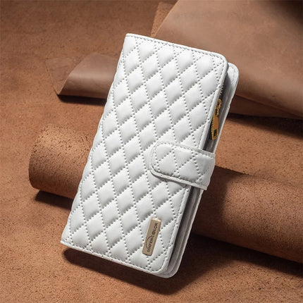 BINFEN COLOR BF Style-15 For Samsung Galaxy A56 5G Leather Case Zipper Pocket Rhombus Phone Cover