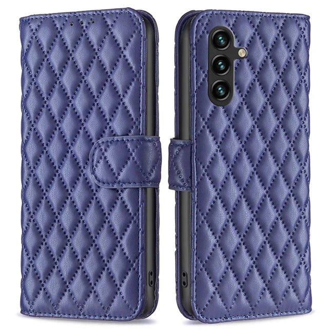 BINFEN COLOR BF Style-14 For Samsung Galaxy A56 5G Case Rhombus Phone Leather Cover Stand - Blue