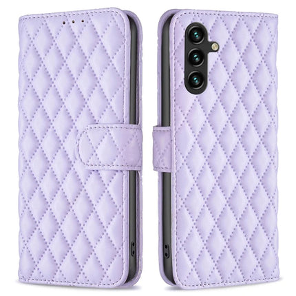 BINFEN COLOR BF Style-14 For Samsung Galaxy A56 5G Case Rhombus Phone Leather Cover Stand - Purple