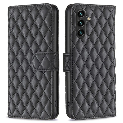 BINFEN COLOR BF Style-14 For Samsung Galaxy A56 5G Case Rhombus Phone Leather Cover Stand - Black