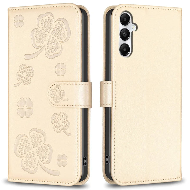 For Samsung Galaxy A56 5G Case Clover Pattern Wallet Stand View Leather Phone Cover - Gold