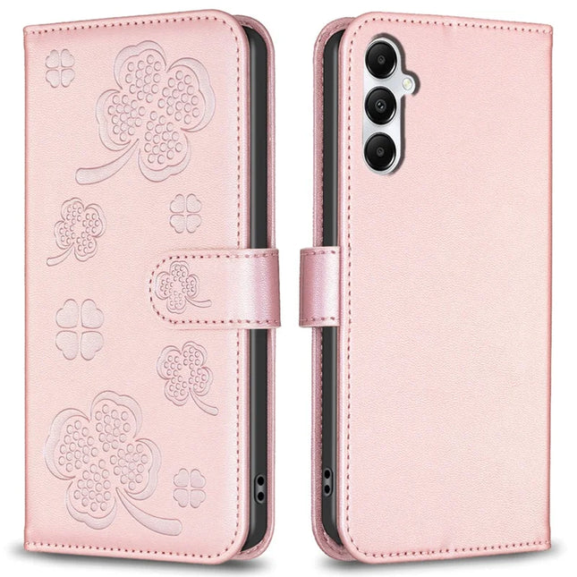 For Samsung Galaxy A56 5G Case Clover Pattern Wallet Stand View Leather Phone Cover - Pink