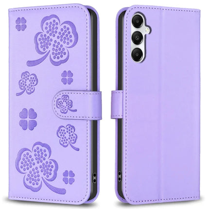 For Samsung Galaxy A56 5G Case Clover Pattern Wallet Stand View Leather Phone Cover - Purple