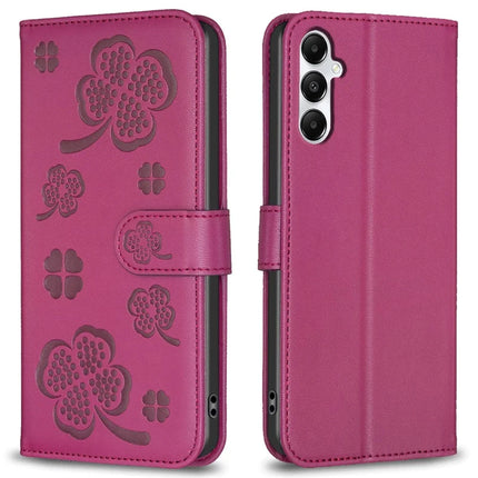 For Samsung Galaxy A56 5G Case Clover Pattern Wallet Stand View Leather Phone Cover - Rose