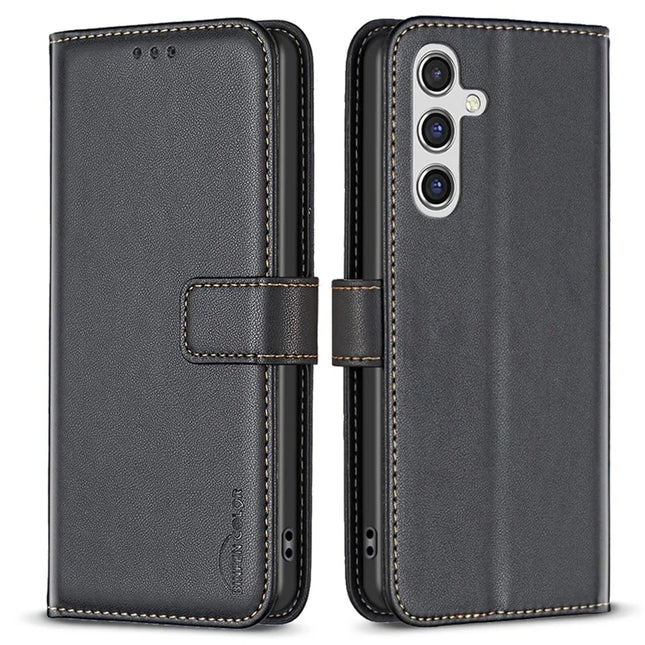 BINFEN COLOR BF17 For Samsung Galaxy A56 5G Case Wallet Folio Flip Leather Cover - Black