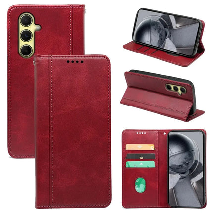 For Samsung Galaxy A56 5G Case Hidden Magnetic Closure Calf Texture Leather Phone Cover - Red