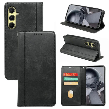 For Samsung Galaxy A56 5G Case Hidden Magnetic Closure Calf Texture Leather Phone Cover - Black