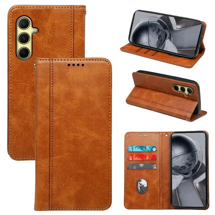 For Samsung Galaxy A56 5G Case Hidden Magnetic Closure Calf Texture Leather Phone Cover - Yellow