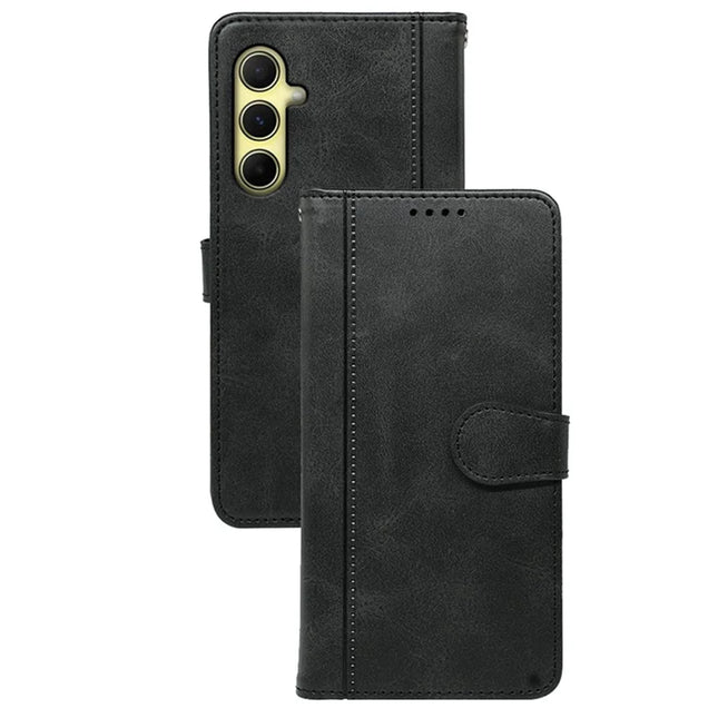 For Samsung Galaxy A56 5G Case Calf Texture Leather Stand Book Style Phone Cover - Black