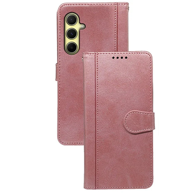 For Samsung Galaxy A56 5G Case Calf Texture Leather Stand Book Style Phone Cover - Rose Gold