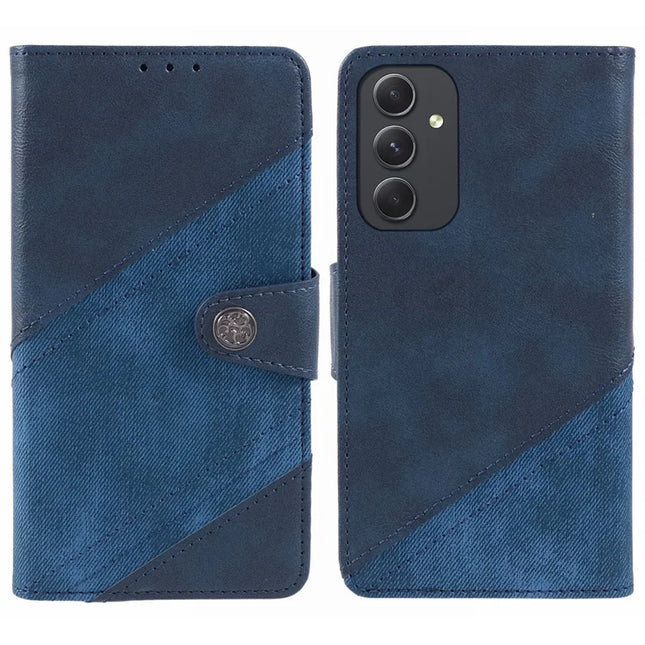 For Samsung Galaxy A56 5G Case Splicing Texture Leather Phone Cover Viewing Stand - Dark Blue