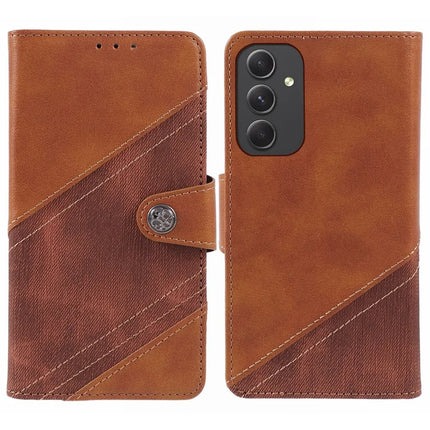For Samsung Galaxy A56 5G Case Splicing Texture Leather Phone Cover Viewing Stand - Brown