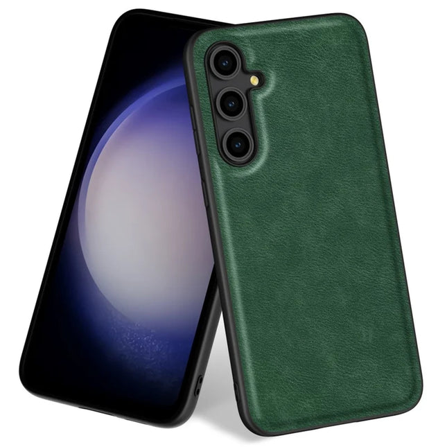 For Samsung Galaxy A56 5G Case Retro Leather Coated PC+TPU Phone Cover - Green