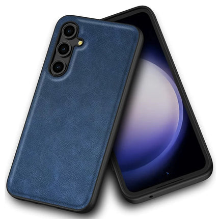For Samsung Galaxy A56 5G Case Retro Leather Coated PC+TPU Phone Cover - Blue