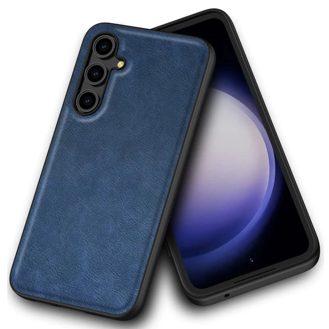 For Samsung Galaxy A56 5G Case Retro Leather Coated PC+TPU Phone Cover - Blue