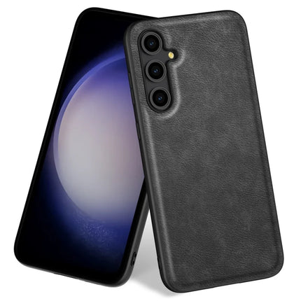 For Samsung Galaxy A56 5G Case Retro Leather Coated PC+TPU Phone Cover - Black