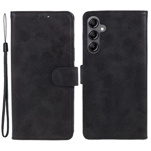 For Samsung Galaxy A56 5G Case PU Leather Wallet Protective Phone Cover Calf Texture - Black