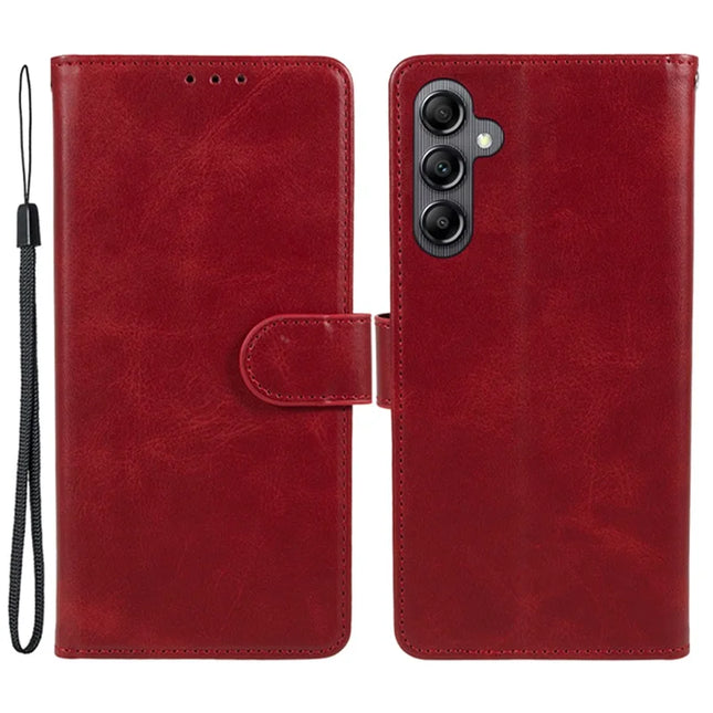 For Samsung Galaxy A56 5G Case PU Leather Wallet Protective Phone Cover Calf Texture - Red