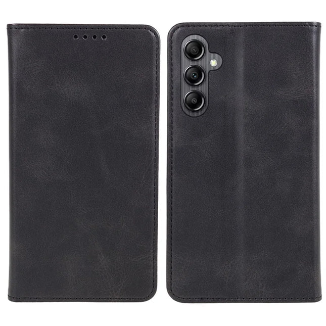 For Samsung Galaxy A56 5G Case Strong Magnetic PU Leather Phone Cover Calf Texture - Black