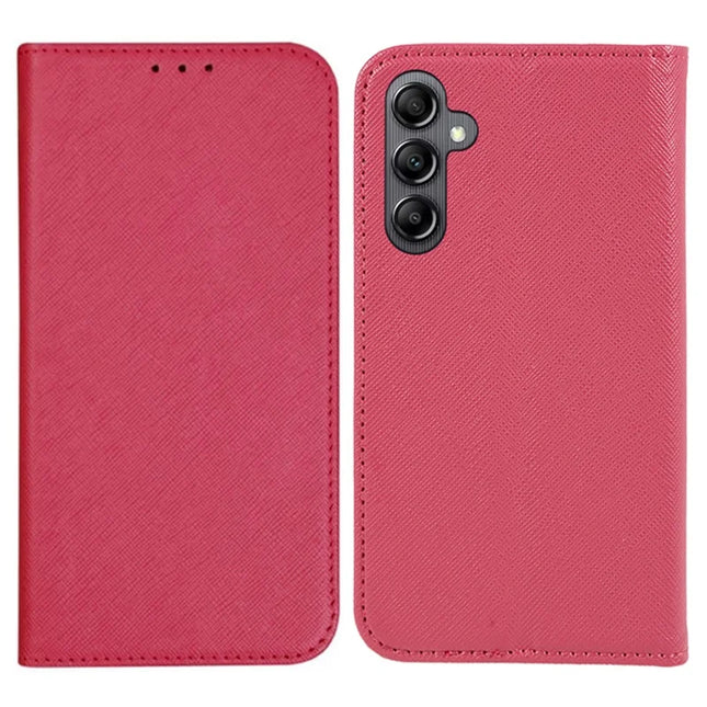 For Samsung Galaxy A56 5G Case Cross Texture Leather Phone Cover Hidden Magnetic - Pink