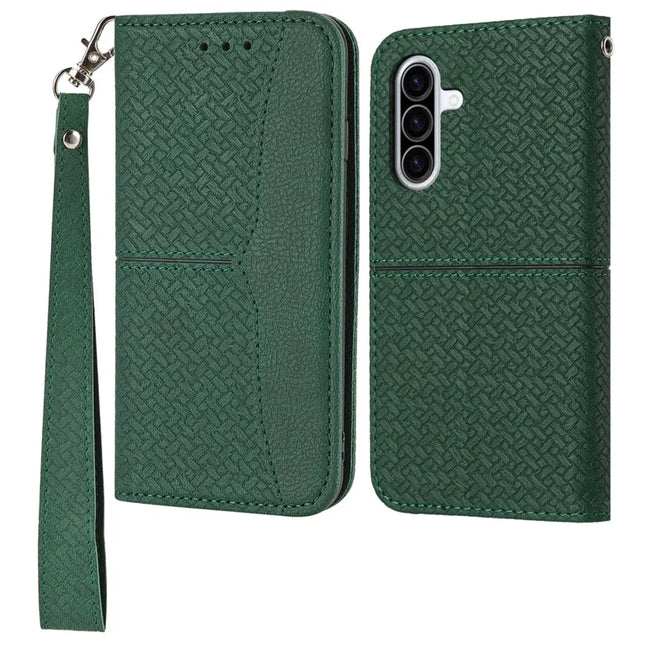 For Samsung Galaxy A36 5G Case Woven Texture PU Leather Wallet Phone Cover - Green