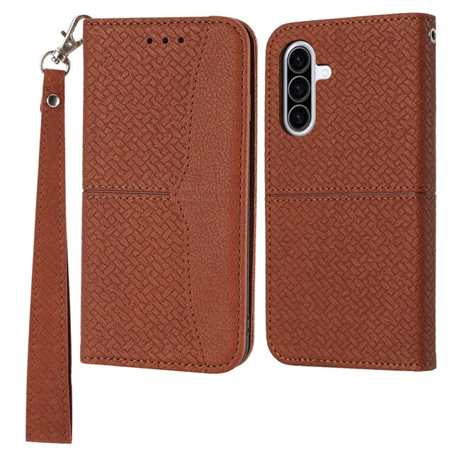 For Samsung Galaxy A36 5G Case Woven Texture PU Leather Wallet Phone Cover - Brown