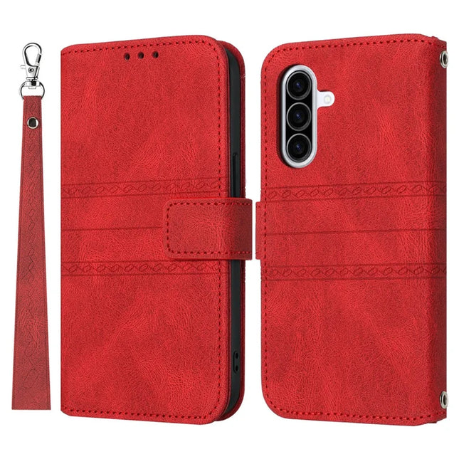 For Samsung Galaxy A36 5G Case Wallet Skin-Touch Leather Imprinted Phone Cover - Red