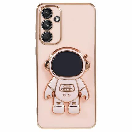 For Samsung Galaxy A35 5G Case Electroplating Soft TPU Phone Cover Astronaut Hidden Kickstand - Pink