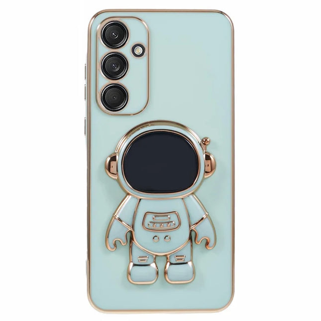 For Samsung Galaxy A05s 4G Case Electroplating Soft TPU Phone Cover Astronaut Hidden Kickstand - Cyan